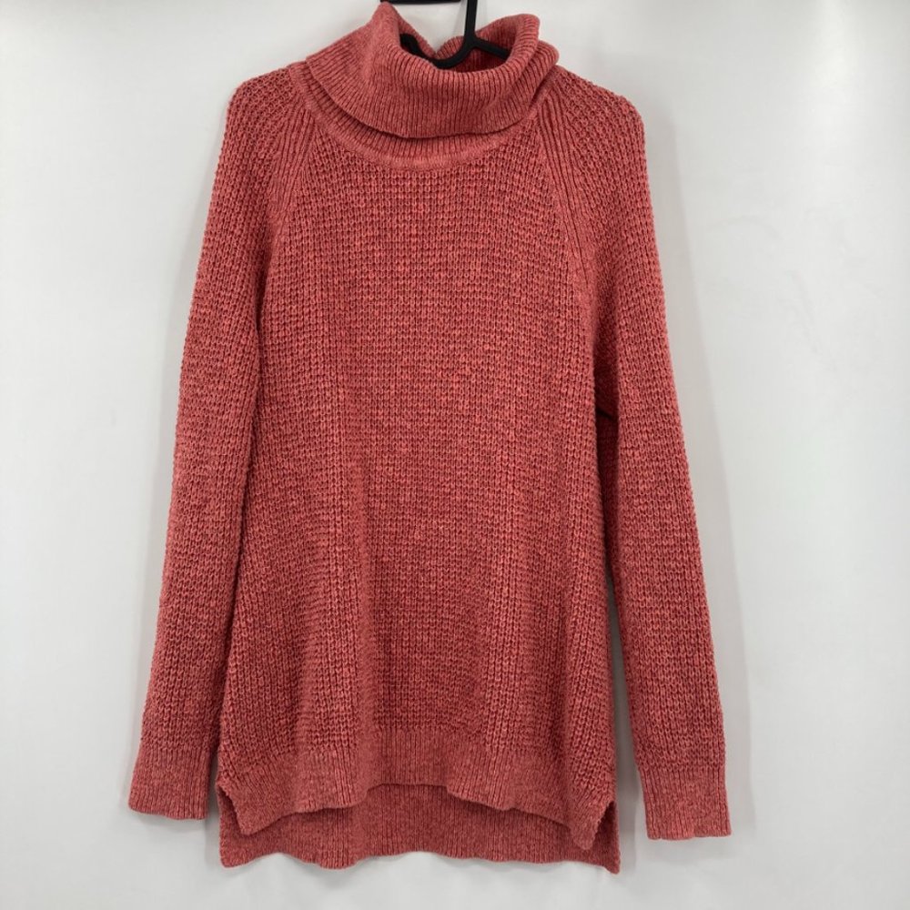 L.L. Bean Pink Hand Knit Cotton Turtleneck Sweater